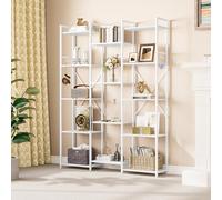 YITAHOME Libreria, scaffale da pavimento con 14 ripiani e ganci, scaffale alto, scaffale da esposizione con robusto telaio in metallo, per soggiorno, casa, ufficio, bianco puro