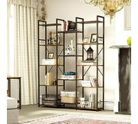 YITAHOME Libreria, Scaffale da Pavimento con 14 Ripiani e Ganci, Scaffale Espositivo con Struttura in Metallo Stabile, per Soggiorno, Ufficio Domestico, Marrone Vintage