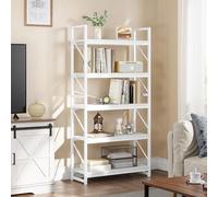 YITAHOME Libreria, Scaffale per Libri Industriale Scaffale per Libri Autoportante Scaffale in Legno e Scaffale con Struttura in Metallo Espositore per Soggiorno, Ufficio in Casa, Bianco Puro