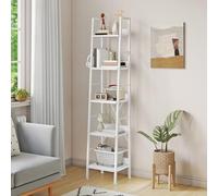 YITAHOME Libreria sottile con 5 ripiani, larghezza 35 cm, scala industriale, scaffalatura in legno e struttura in metallo, moderna mensola per soggiorno, ufficio, bianco puro