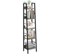 YITAHOME Libreria sottile con 5 ripiani, larghezza 35 cm, scala industriale, scaffalatura in legno e telaio in metallo, moderna mensola per soggiorno, grigio