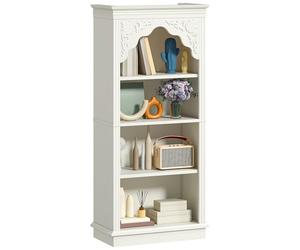 YITAHOME Libreria verticale a 4 ripiani con design intagliato, ideale per soggiorno, camera da letto, studio e ufficio, colore bianco, 140 cm