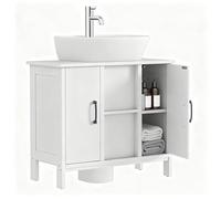 YITAHOME mobile bagno sottolavabo, mobiletto bagno salvaspazio con 2 armadietti indipendenti a doppio ripiano, armadietto porta carta igienica, ripiani regolabili, 70 x 30 x 60,5 cm, bianco