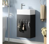 YITAHOME Mobile da bagno, mobiletto con porta, lavabo con lavabo, mobiletto con 2 ganci, per bagno, cucina, nero, rubinetto non incluso