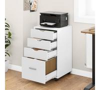 YITAHOME Mobile schedario con ruote, 4 cassetti, contenitore per ufficio, bianco, 42 x 40 x 73 cm