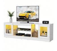 YITAHOME Mobile TV da 180 cm con 7 LED RGB, con 2 armadi chiusi, 3 ripiani aperti e ripiano in vetro regolabile, moderno centro di intrattenimento per soggiorno, 180 x 32 x 51 cm