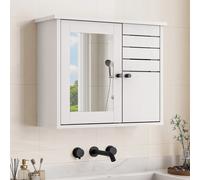 YITAHOME Mobiletto da bagno con specchio 60x20x49 cm, montato a parete sopra il WC, armadietto dei medicinali moderno
