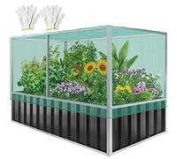YITAHOME Orto Rialzato da Esterno 174x90x88CM con Struttura di Rete Anti-uccelli, Letti Rialzati in Metallo per Esterni con Guanti e Telaio Rinforzato per Piante, Verdure, Fiori (Grigio Scuro)