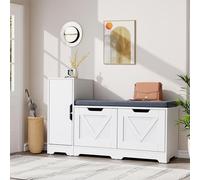 YITAHOME Panca Scarpiera da Ingresso, Scarpiera Ingresso con Sedia Rimborsata e Cuscino, Doppia Porta scarpieras di Stoccaggio con Armadi Laterali, Panca Portascarpe, 105 x 37 x 65,5 cm, Bianco
