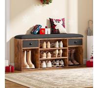 YITAHOME Panca Scarpiera, Scarpiera Ingresso con Sedile Imbottito, Panca Contenitore con 2 Cassetto e Scomparti Aperti, per Ingresso, Soggiorno, Camera da Letto, 30x105x50 cm, Marrone e Nero