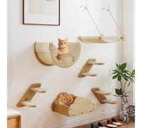 YITAHOME Parete da Arrampicata per Gatti in Legno Massello da 6 Pezzi - 3 Scale, 2 Letti e Amaca in Flanella per Gioco/Sleep/Lounge wood