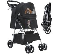 YITAHOME Passeggino per cani a 4 ruote con cestino portaoggetti, passeggino per cani di piccola e media taglia, pieghevole, con portabicchieri e cestino portaoggetti (nero)
