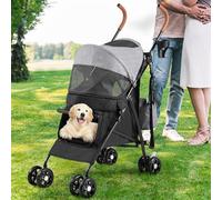 YITAHOME Passeggino per cani a 4 ruote con spallacci per cani di piccola e media taglia, pieghevole, con portabicchieri e borsa portaoggetti (grigio nero)