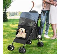 YITAHOME Passeggino per cani a 4 ruote con spallacci per cani di piccola e media taglia, pieghevole, con portabicchieri e borsa portaoggetti (blu nero)