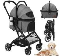YITAHOME Passeggino per cani, passeggino pieghevole per cani di taglia media 15 kg, con cestino portaoggetti staccabile, portabicchieri, trasportino per animali domestici su 4 ruote (grigio)