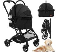 YITAHOME Passeggino per cani, passeggino pieghevole per cani di taglia media 15 kg, passeggino per cani con cestino portaoggetti staccabile, portabicchieri, trasportino per animali domestici su 4