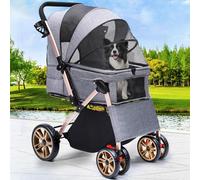 YITAHOME Passeggino pieghevole per cani di piccola taglia, con manico reversibile, con finestre in rete, portabicchieri, ruote girevoli a 360° in EVA con freni (grigio)