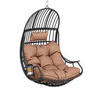 YITAHOME Poltrona sospesa per uova, portata 150 kg, in rattan, con cuscino e supporto per bevande, per giardino, terrazza, balcone, soggiorno, marrone