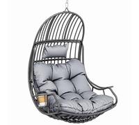 YITAHOME Poltrona sospesa per uova, portata 150 kg, in rattan, con cuscino e supporto per bevande, per giardino, terrazza, balcone, soggiorno, grigio