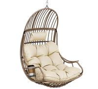 YITAHOME Poltrona sospesa per uova, portata 150 kg, in rattan, con cuscino e supporto per bevande, per giardino, terrazza, balcone, soggiorno, beige