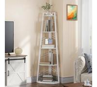 YITAHOME, Scaffale angolare a 5 ripiani, libreria angolare in stile industriale, moderna, autoportante, in legno, per soggiorno, corridoio, casa e ufficio, colore bianco puro