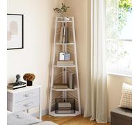 YITAHOME Scaffale angolare a 5 ripiani, libreria angolare industriale in legno, per soggiorno, corridoio, camera da letto, casa, ufficio, libreria bianca
