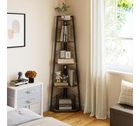YITAHOME Scaffale angolare a 5 ripiani, libreria angolare industriale, libreria da pavimento, libreria aperta in legno per soggiorno, corridoio, camera da letto, casa, ufficio, libreria rustica