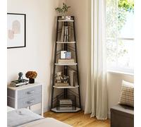YITAHOME Scaffale angolare a 5 ripiani, libreria angolare industriale, libreria da pavimento, libreria aperta in legno per soggiorno, corridoio, camera da letto, ufficio domestico, libreria bianca