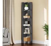 YITAHOME Scaffale angolare moderno a 5 livelli su piedistallo 30x30x180 cm 5 ripiani angolari e librerie scaffali portaoggetti aperte in legno per soggiorno ufficio casa