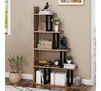 YITAHOME Libreria a 5 livelli, libreria angolare a forma di L, stile industriale, vintage, per soggiorno, camera da letto, corridoio, ufficio, marrone retrò