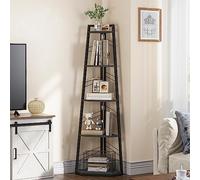 YITAHOME Scaffale in stile industriale a 5 livelli, scaffale angolare moderno e indipendente, scaffale aperto per soggiorno, corridoio, ufficio a casa, scaffale rustico, nero per libri