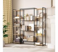 YITAHOME Scaffale, Libreria industriale con 13 ripiani, Scaffale da pavimento, Libreria in legno e struttura in metallo, Scaffale espositivo, per soggiorno, ufficio domestico, Quercia