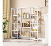 YITAHOME Scaffale, Libreria industriale con 13 ripiani, Scaffale da pavimento, Libreria in legno e struttura in metallo, Scaffale espositivo, per soggiorno, ufficio domestico, Bianco puro