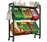 YITAHOME Scaffale per bibite con ripiano, 6 scatole, ruote, piedini regolabili, apriscatole, ganci, in metallo, per birra, frutta, verdura, acqua, scaffali per bibite