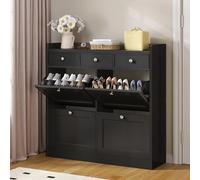 YITAHOME Scarpiera a 4 cassetti, salvaspazio, con 4 cassetti ribaltabili e 3 cassetti in tessuto, divisorio regolabile e rimovibile, per 24 paia di scarpe, per corridoio e soggiorno, colore: nero