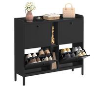 YITAHOME Scarpiera Armadio con 4 Ante a Ribalte, con 2 ripiani aperti, 108 x 27,5 x 95,5 cm, Scarpiera Salvaspazio Slim, Divisorio Regolabile e Rimovibile, per Corridoio e Soggiorno, Nero