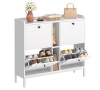 YITAHOME Scarpiera Armadio con 4 Ante a Ribalte, con 2 ripiani aperti, 108 x 27,5 x 95,5 cm, Scarpiera Salvaspazio Slim, Divisorio Regolabile e Rimovibile, per Corridoio e Soggiorno, Bianco