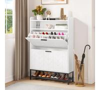 YITAHOME Scarpiera moderna bianca, larghezza 80 cm, con 2 cassetti e ripiani aperti, gambe in metallo