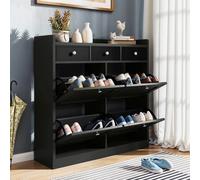 YITAHOME Scarpiera nera a 4 ante con cassetto: spazio salvaspazio per ingresso/corridoio