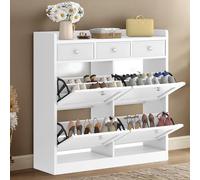 YITAHOME Scarpiera, scarpiera sottile, scarpiera bianca con 4 alette, Shoe Cabinet, scarpiera con cassetto per ingresso, corridoio (bianco)