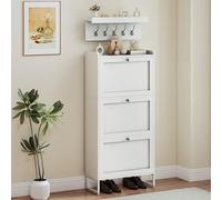 YITAHOME Scarpiera sottile bianca con 5 ganci e 3 ante a battente, scaffale regolabile per corridoio e soggiorno, adatta per tacchi alti, 60 x 25 x 130 cm, bianco