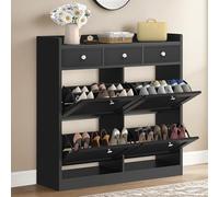 YITAHOME Scarpiera sottile scarpiera nera con 4 alette Shoe Cabinet, scarpiera con cassetto per ingresso, corridoio (nero)