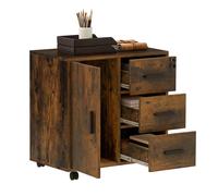 YITAHOME Schedario mobile con serratura a 3 cassetti - Supporto per stampante marrone rustico con 4 ruote e 1 anta
