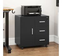 YITAHOME Schedario mobile nero a 3 cassetti 60x40x57 cm con serratura con ruote per porta Supporto per stampante multiuso per ufficio domestico