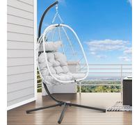 YITAHOME Sedia a uovo nero con cuscino grigio 105x72x74 cm Altalena in rattan Capacità 150 kg Supporto con struttura in acciaio per giardino esterno