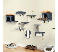 YITAHOME Set da arrampicata per gatti da 7 pezzi grigio scuro e giallo - Torri di peluche con casa, amaca e palla sospesa