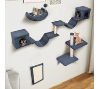 YITAHOME Set da arrampicata per gatti da 8 pezzi grigio scuro - Struttura in peluche con tiragraffi, ponte, scale e palla sospesa