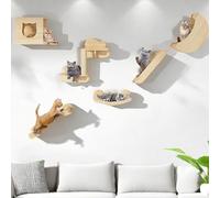 YITAHOME Set da parete per gatti in legno, 8 pezzi, mobili robusti con casa, letto, piattaforma, colonna in sisal e amaca, per gatti che dormono, giocano, rilassarsi