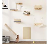 YITAHOME Set da parete per gatti in legno robusto, 7 ripiani con scale, tiragraffi e assi per dormire, giocare e riposare