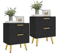 YITAHOME Set di 2 comodini con 2 cassetti, piccolo comodino con contenitore, comodino per soggiorno, camera da letto, ufficio, nero e oro, 40 x 30 x 52 cm, nero e oro